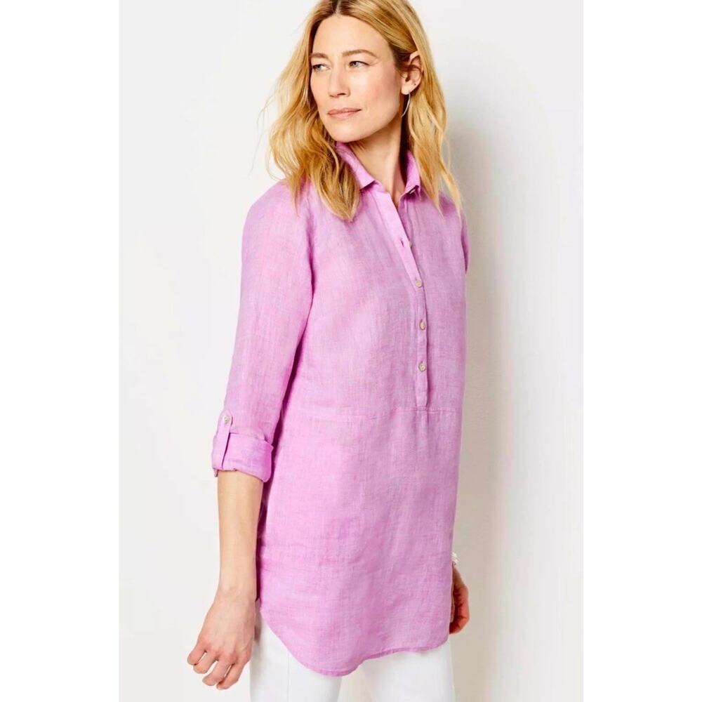 J.Jill Love Linen Relaxed Tunic Top Size L Petunia Pink Lagenlook Coastal Beach - Picture 1 of 16